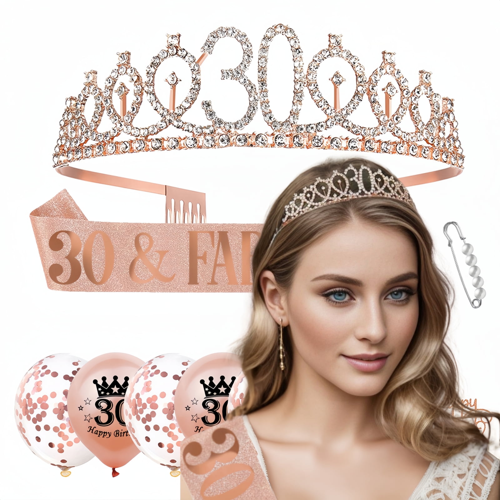 30th Birthday Sash and Tiara, 30th Birthday Rhinestone Crown, Sash
