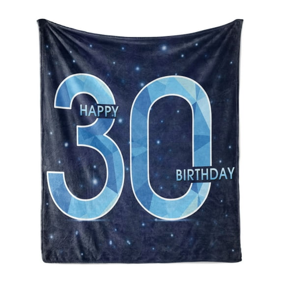 30th Birthday Soft Flannel Fleece Throw Blanket, Modern Design with Polygonal Effect Emblem Starry Night Sky Image, Cozy Plush for Indoor and Outdoor Use, 50" x 60", Dark Blue Turquoise, by Ambesonne