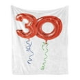 thumbnail image 1 of 30th Birthday Soft Flannel Fleece Throw Blanket, Red Colored Number Balloons with Swirl Ribbons Party Concept, Cozy Plush for Indoor and Outdoor Use, 70" x 90", Red Blue Green, by Ambesonne, 1 of 6