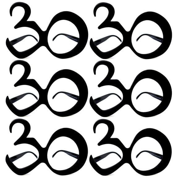 30th Glasses Birthday Anniversary Eyeglasses Black Number Frame Party Favor Adult Teen 30 Years 30s Theme Celebration Decoration Novelty 6 Pack Set Lot