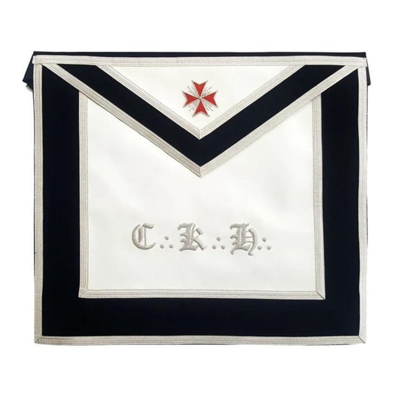 30th Degree Scottish Rite Apron - White & Black with Red Cross and Gold-Plated Snake Fitting