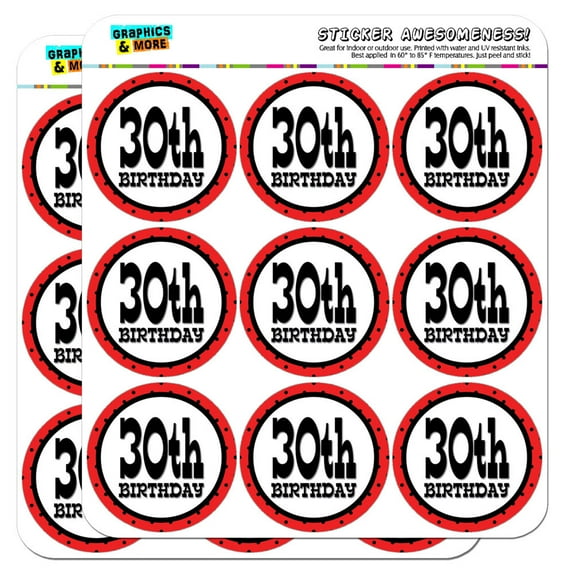 30th Thirtieth Birthday Red Black Polka Dots 2" Scrapbooking Crafting Stickers