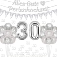 thumbnail image 1 of 30th Wedding Anniversary Decorations, Happy Pearl Wedding Anniversary Banner, Silver Number 30 Foil Balloons, Bunting Flag, Table Confetti, 30th Wedding Anniversary Party for Couple, 1 of 6