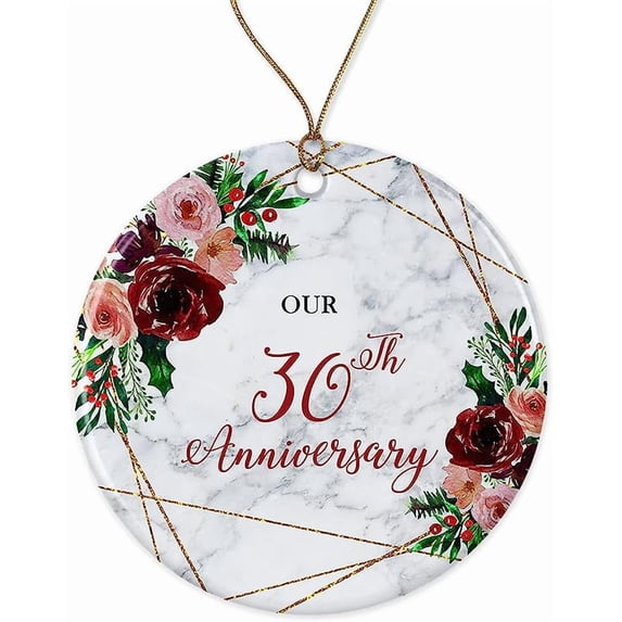 30th Wedding Anniversary Ornament for Couple, Floral Ceramic Hanging Gift for Parents Grandparents, Elegant Keepsake Decoration for Marriage Milestone Celebration