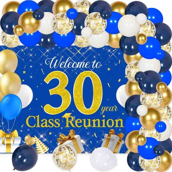 30th Year Class Reunion Party Decoration,Blue and Gold Balloon Arch,Blue and Gold 50th Anniversary Class Reunion Theme Backdrop Balloon Garland Kit