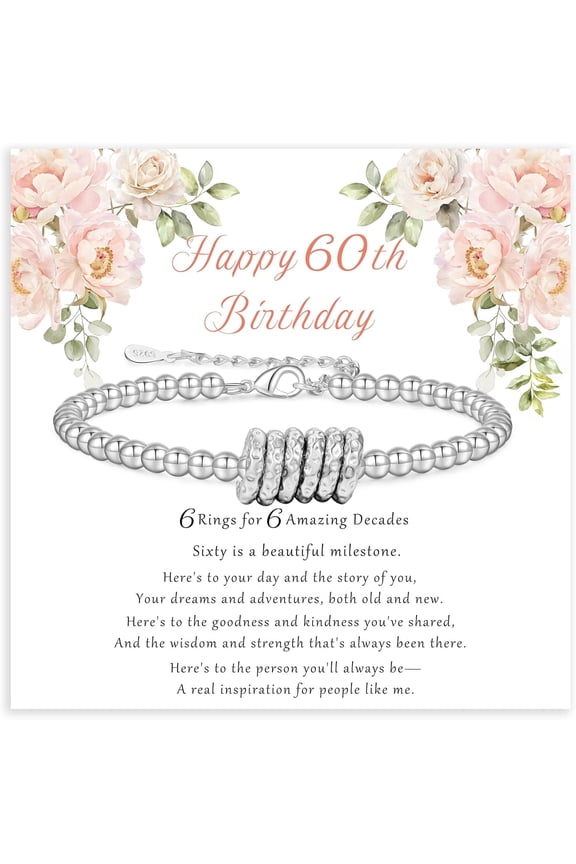 30th to 60th Birthday Gifts Silver Gold Beaded Ring Clasp Bracelets for Mom Grandmother Unique Charms Jewelry Gifts
