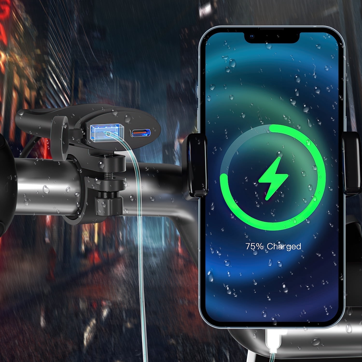 30w Fast Charging Motorcycle Phone Charger: Intelligent Power-off Phone Charger for Motorcycle IP67 Waterproof Motorcycle Phone Mount Fully Compatible with Phone Tablet GPS