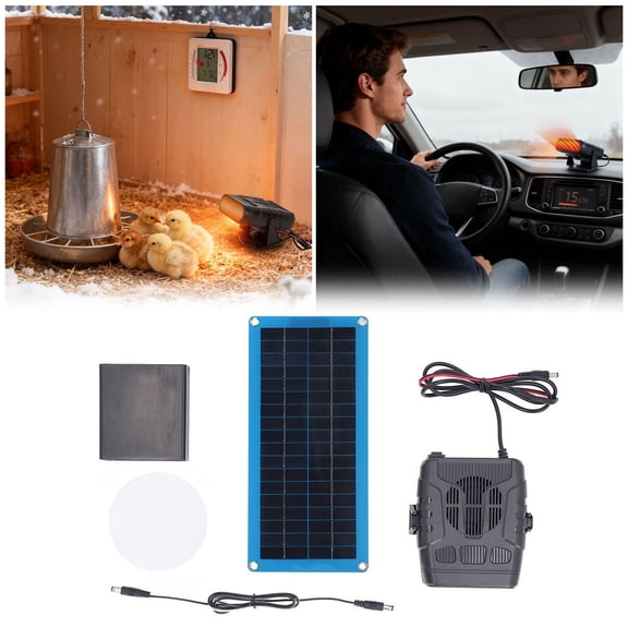 30w Solar Heater for Chicken Coop, Portable Car Solar Powered Heater with Overheat Protection, Portable Space Heaters with Battery Box & USB Output, For Greenhouse, Pet House, Animal Shelter, Car