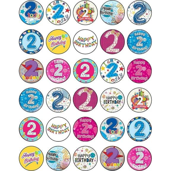 30x 2nd Birthday Cupcake Toppers – Edible Happy Birthday Décor, Wafer Sheet Cake Decorating