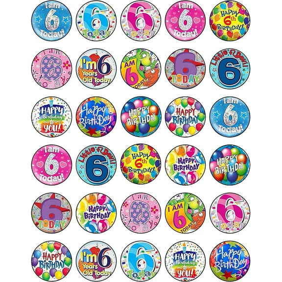 30x 6th Birthday Cupcake Toppers  Edible Happy Birthday Dcor, Wafer Sheet Cake Decorating