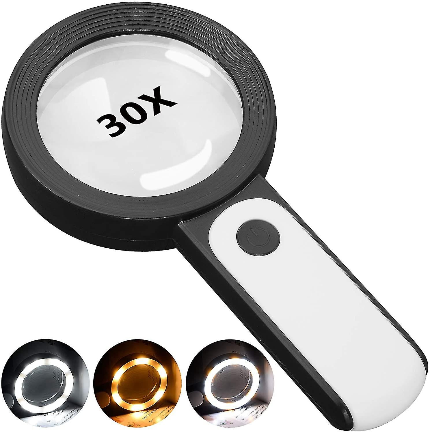 30x Handheld Magnifying Glass With Light - Illuminated Magnifier For Seniors