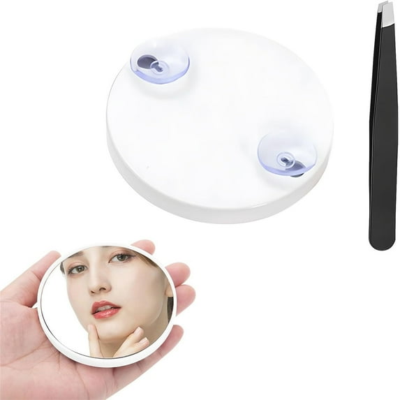 30x Magnifying Makeup Portable Cosmetic Compact with Suction Cup Tweezers for Travel Precision Grooming