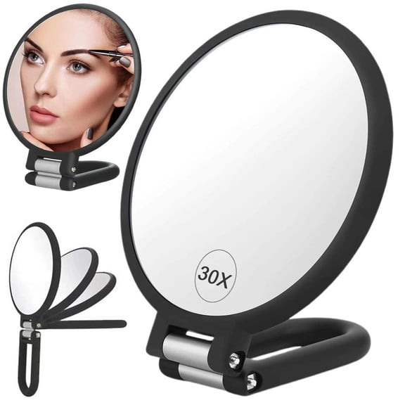 30x Magnifying Mirror, Travel Hand Mirrors with Handle, Double Side Handheld Mirror with 1X 30X Magnification, Hand Held Foldable Travel Mirror for Makeup