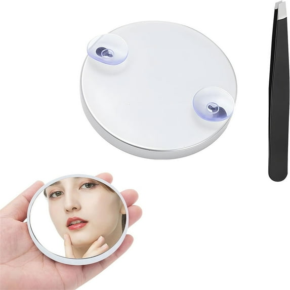 30x Magnifying Makeup Portable Cosmetic Compact with Suction Cup Tweezers for Travel Precision Grooming