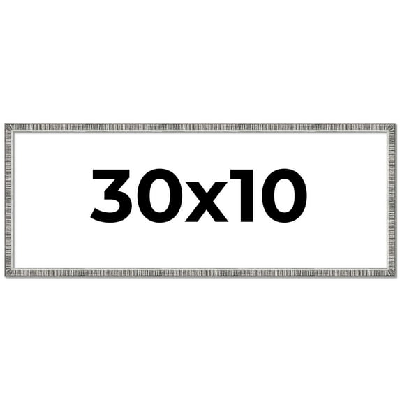 30x10 Frame Silver Grey Distressed Solid Wood Picture Frame | 0.75 Inch Moulding Width | Interior