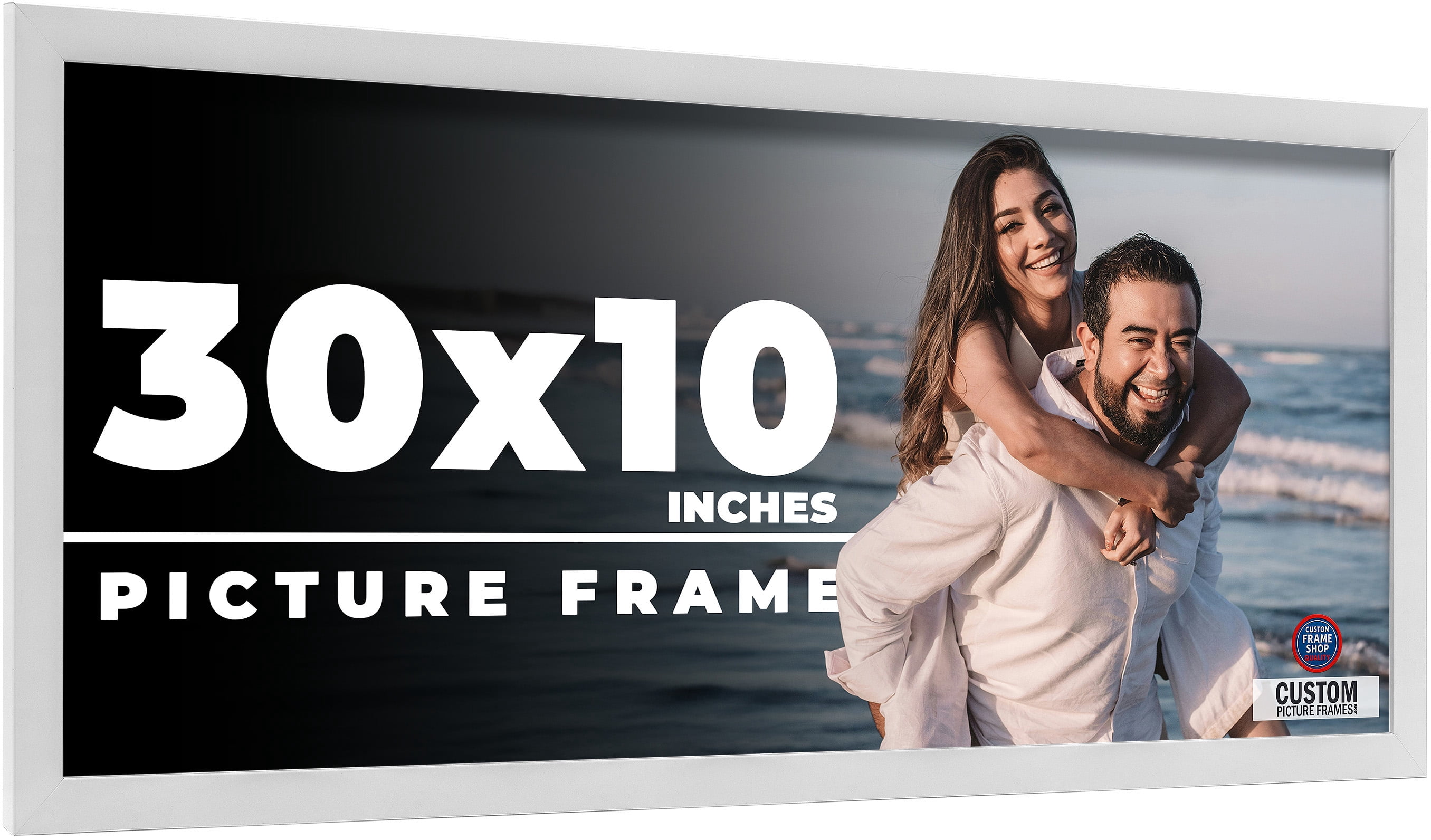 30x10 Frame White Solid Wood Picture Frame Includes UV Acrylic Shatter ...