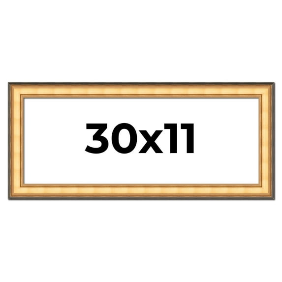 30x11 Frame Gold Plein Aire Solid Wood Picture Frame Width 2 Inches | Interior Frame Depth 0.5