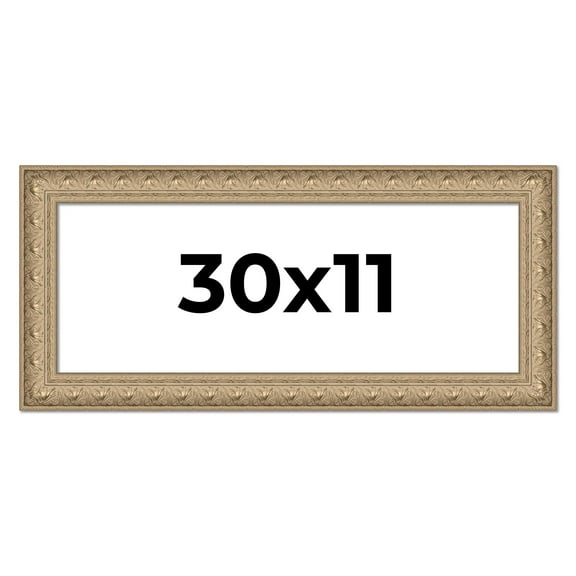 30x11 Frame Ornate Silver Beaded Solid Wood Picture Frame Width 2.5 Inches | Interior Depth 1