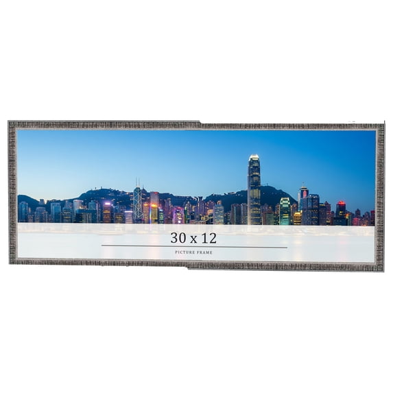 30x12 Frame Silver Grey Distressed Solid Wood Picture Frame | 0.75 Inch Moulding Width | Interior