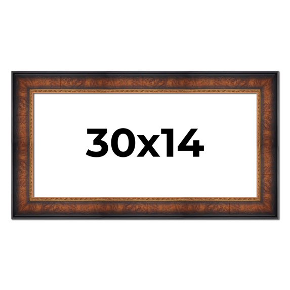 30x14 Frame Brown Walnut Gold Ornate Trim Solid Wood Plein Air Picture Frame | 3 Inch Moulding
