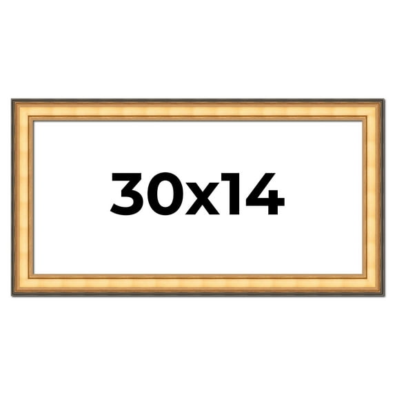 30x14 Frame Gold Plein Aire Solid Wood Picture Frame Width 2 Inches | Interior Frame Depth 0.5