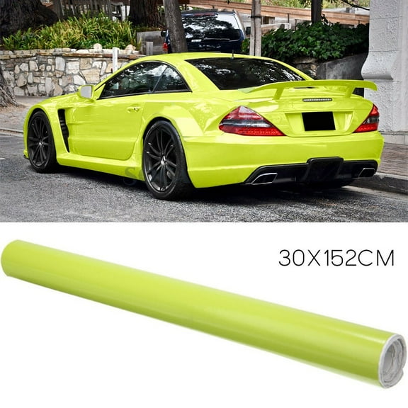 30x152cm Glossy Neon Yellow Car Vinyl Foil Film Wrap Roll Sticker Decal Quality Accessories For Vehicles