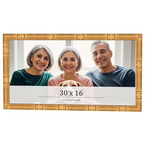30x16 Frame Gold Bamboo Solid Wood Picture Frame | 1 Inch Moulding Width | Interior Frame Depth