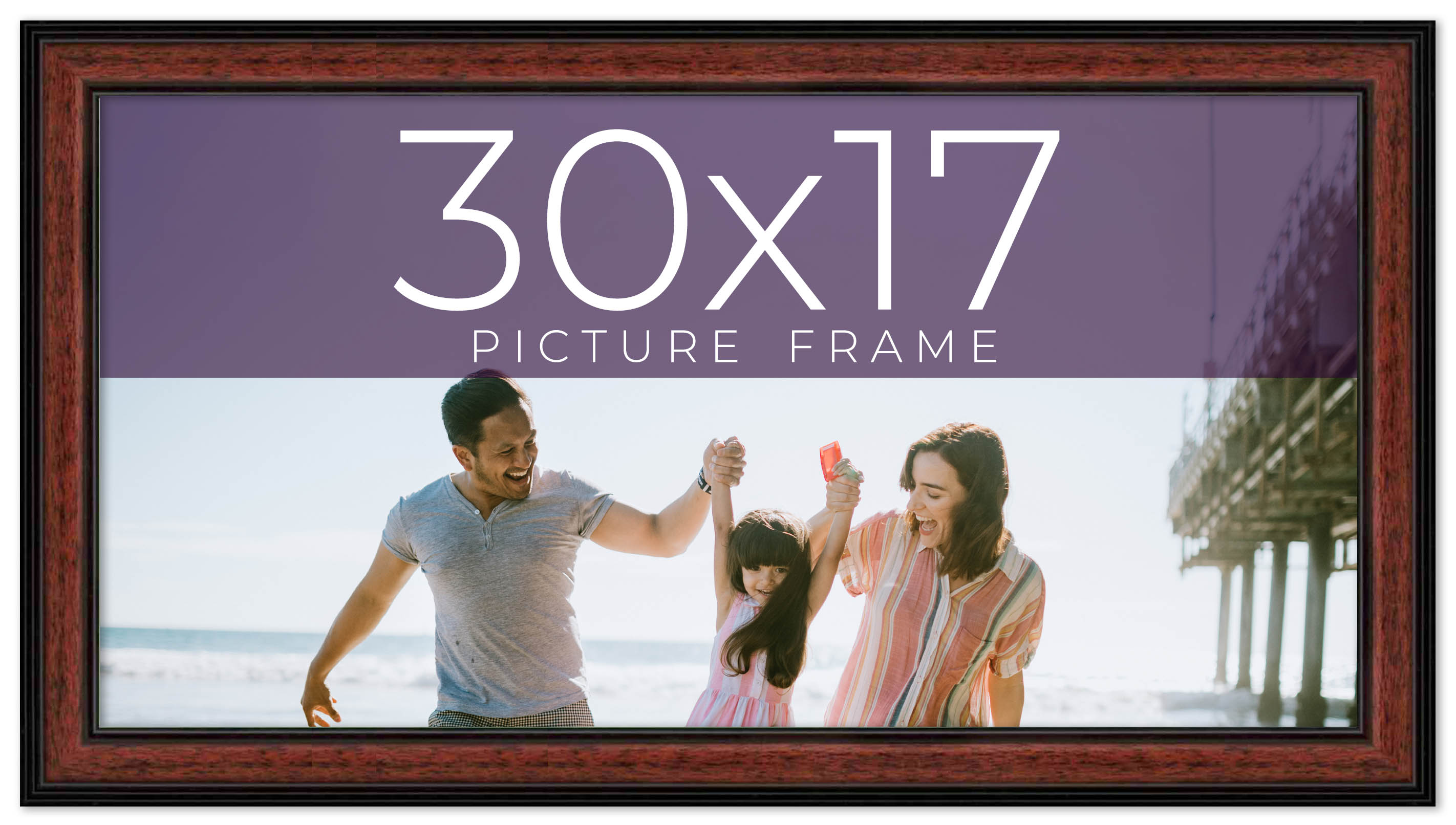 30x17 Frame Executive Brown Round Mahogany Finish Solid Wood Picture ...