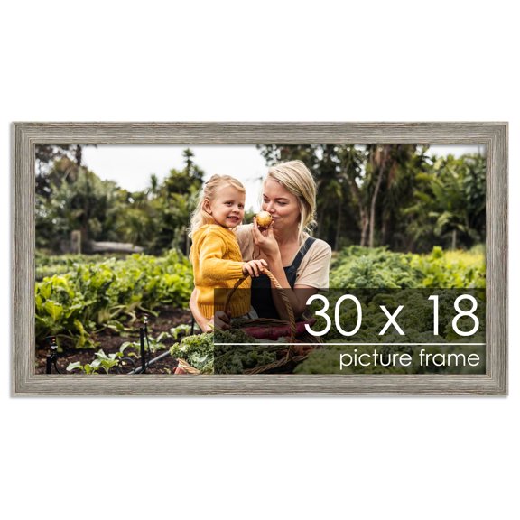 30x18 Distressed/Aged Contrast Grey Complete Wood Picture Frame with UV Acrylic, Foam Board Backing, & Hardware