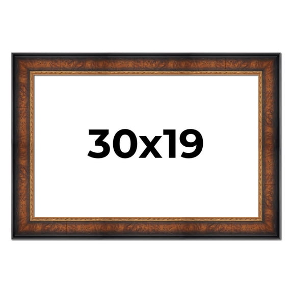 30x19 Frame Brown Walnut Gold Ornate Trim Solid Wood Plein Air Picture Frame | 3 Inch Moulding