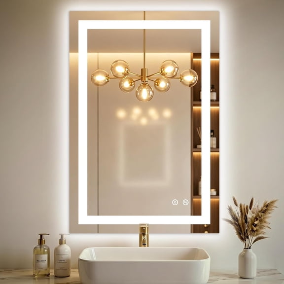 30x20 LED Bathroom Mirror, Front and Backlit, Anti Fog, Dimmable 3 Color Lighted  Mirror, Memory Function, Shatter Resistant Glass, Plug in or Hardwired