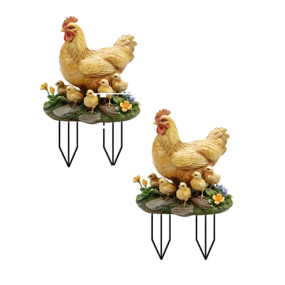 30x20CM Hen & Chick Garden Stake - Colorful Acrylic Outdoor Lawn Decoration - Weatherproof Farm Animal Insertion Card for Yard, Patio & Flower Beds (Mother Hen Design)
