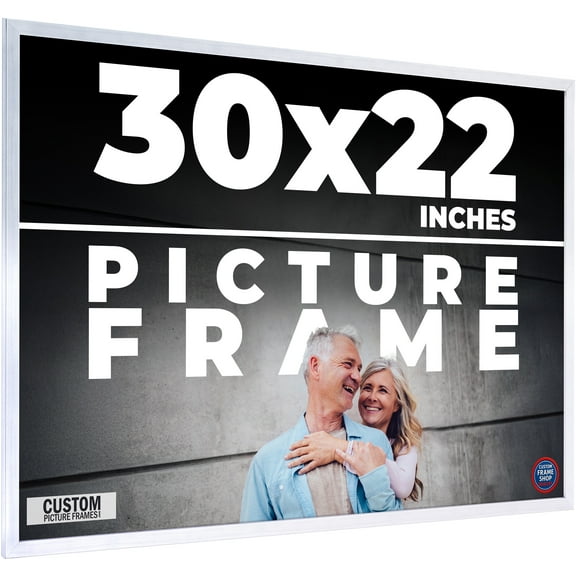30x22 Frame Silver Stainless Steel Solid Wood Picture Frame | 0.75 Inch Moulding Width | Includes