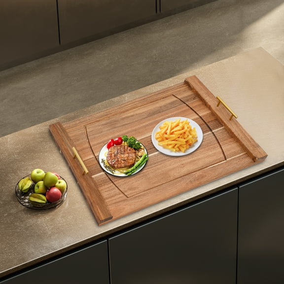 30x22in Wooden Stovetop Cover Log Color, Removable Handles Smooth Edges for Safety Works on Electric/Gas Stoves as Prep Tray