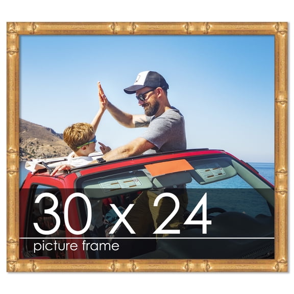 30x24 Gold Thin Bamboo Picture Frame - UV Acrylic, Foam Board Backing, Hanging Hardware
