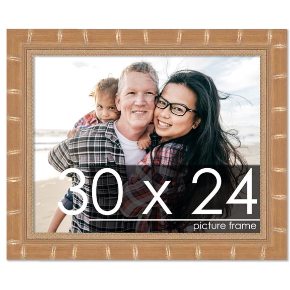 30x24 Gold Modern Bamboo Picture Frame - UV Acrylic, Foam Board Backing, Hanging Hardware