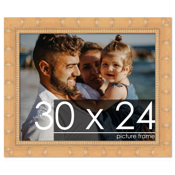 30x24 Natural Modern Bamboo Picture Frame - UV Acrylic, Foam Board Backing, Hanging Hardware