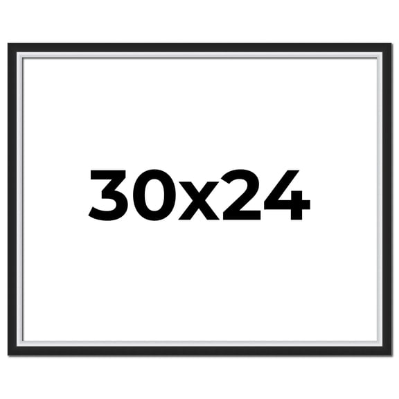 30x24 Frame Black & Silver Solid Wood Picture Frame Width 1.25 Inches | Interior Depth 0.75 Inches