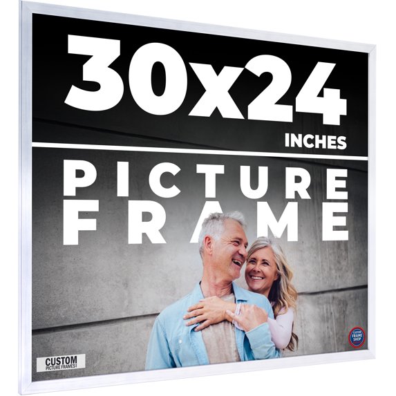 30x24 Frame Silver Real Wood Picture Frame Width 0.75 inches | Interior Frame Depth 0.5 inches |