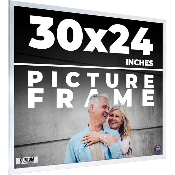 30x24 Frame Silver Stainless Steel Solid Wood Picture Frame | 0.75 Inch Moulding Width | Includes