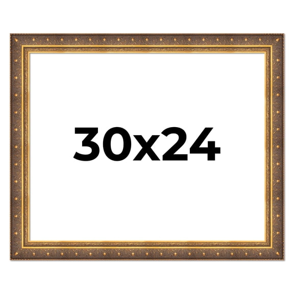 30x24 Frame Vintage Gold Solid Wood Picture Frame | 2.5 Inch Moulding Width | Ornate Bronze Museo