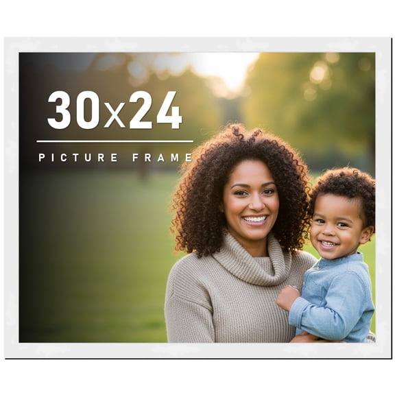 30x24 Frame White Solid Wood Picture Frame Includes UV Acrylic Shatter Guard Front, Acid Free Foam