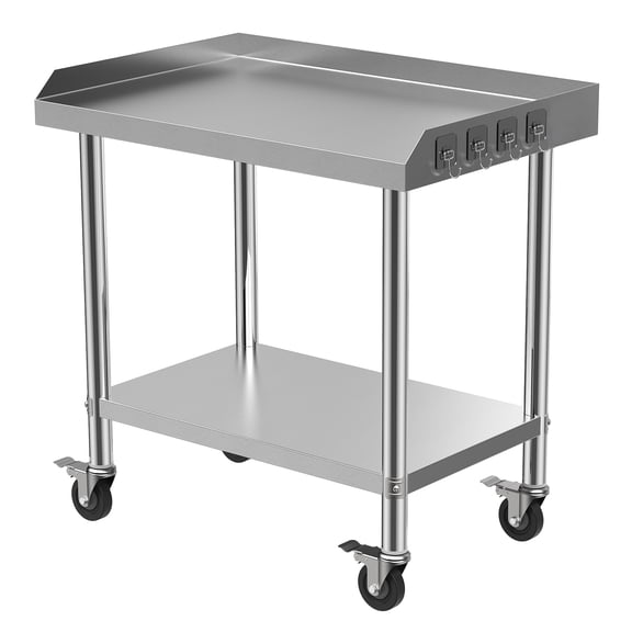 30x24 Inch 2-Tiers Stainless Steel Stand, Grill Table with 3-Sided Baffle & Wheels