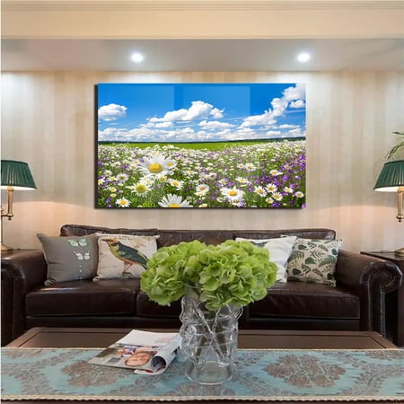 30x24 Inch Wide Flower Print Splash Panel - Tempered Glass Waterproof Backsplash, Heat Resistant Easy Clean Kitchen Wall Decor
