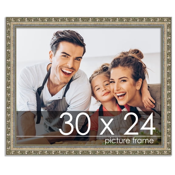 30x24 Silver Wood Picture Frame - UV Acrylic, Foam Board Backing, Hanging Hardware