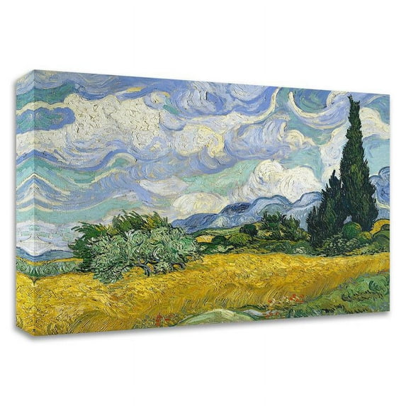30x24 Wheat Field with Cypresses by Vincent Van Gogh Print on CanvasFabric White