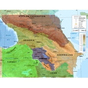 Wall Art Impressions Coated Paper Caucasus Topographic with Border Colors Map, 30" x 24"