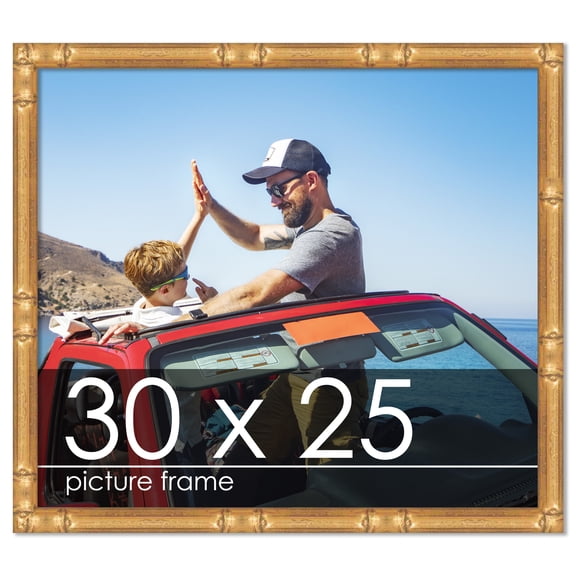 30x25 Gold Thin Bamboo Picture Frame - UV Acrylic, Foam Board Backing, Hanging Hardware