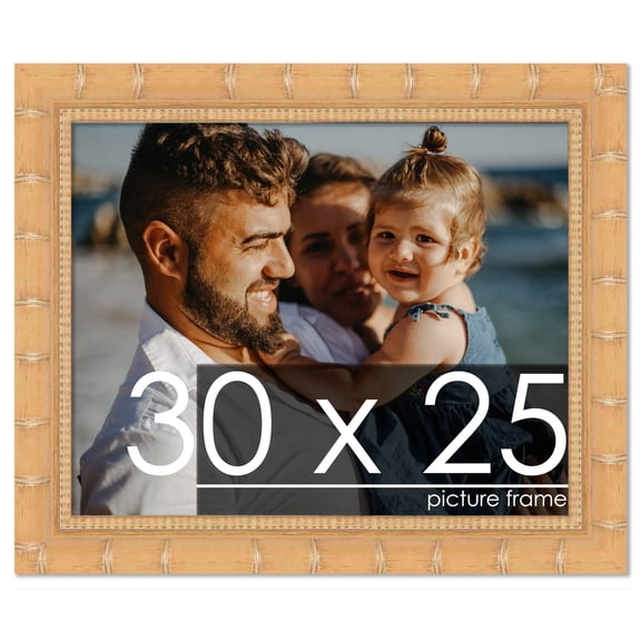 30x25 Natural Modern Bamboo Picture Frame - UV Acrylic, Foam Board Backing, Hanging Hardware