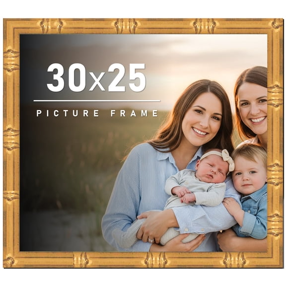30x25 Frame Gold Bamboo Picture Frame - Complete Modern Photo Frame Includes UV Acrylic Shatter